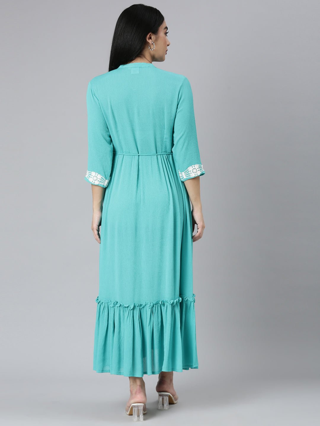 Sadguru Blue Flared Casual Solid Maxi Dresses - Effortless Everyday Chic - Image 3