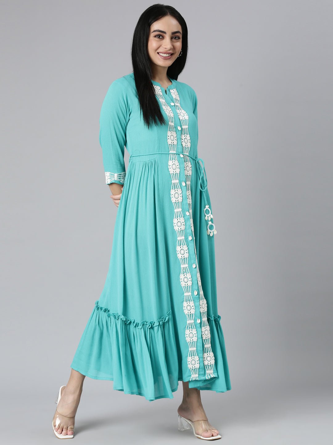 Sadguru Blue Flared Casual Solid Maxi Dresses - Effortless Everyday Chic - Image 5