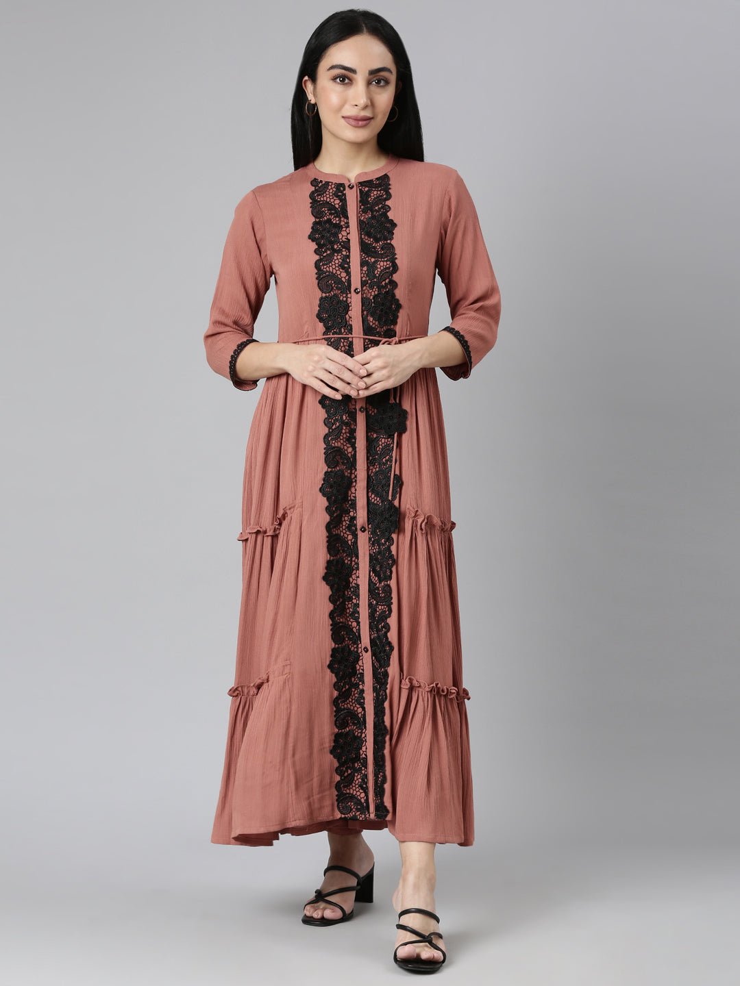Sadguru Brown Flared Casual Solid Maxi Dresses - Effortless Everyday Chic