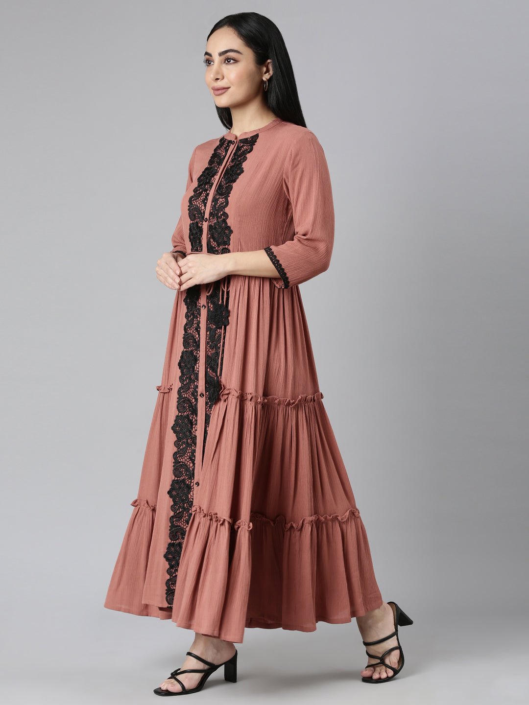 Sadguru Brown Flared Casual Solid Maxi Dresses - Effortless Everyday Chic - Image 2