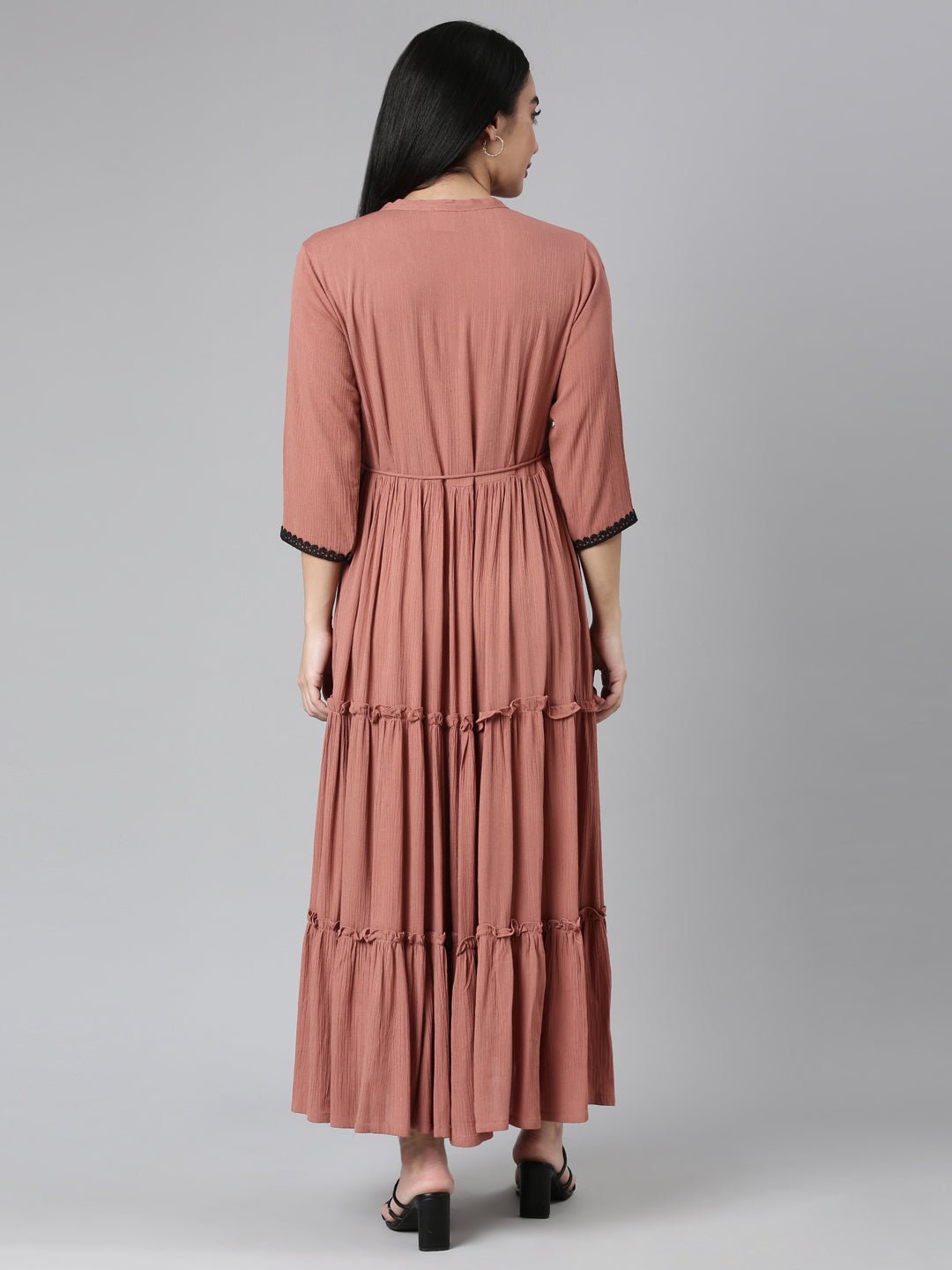 Sadguru Brown Flared Casual Solid Maxi Dresses - Effortless Everyday Chic - Image 3