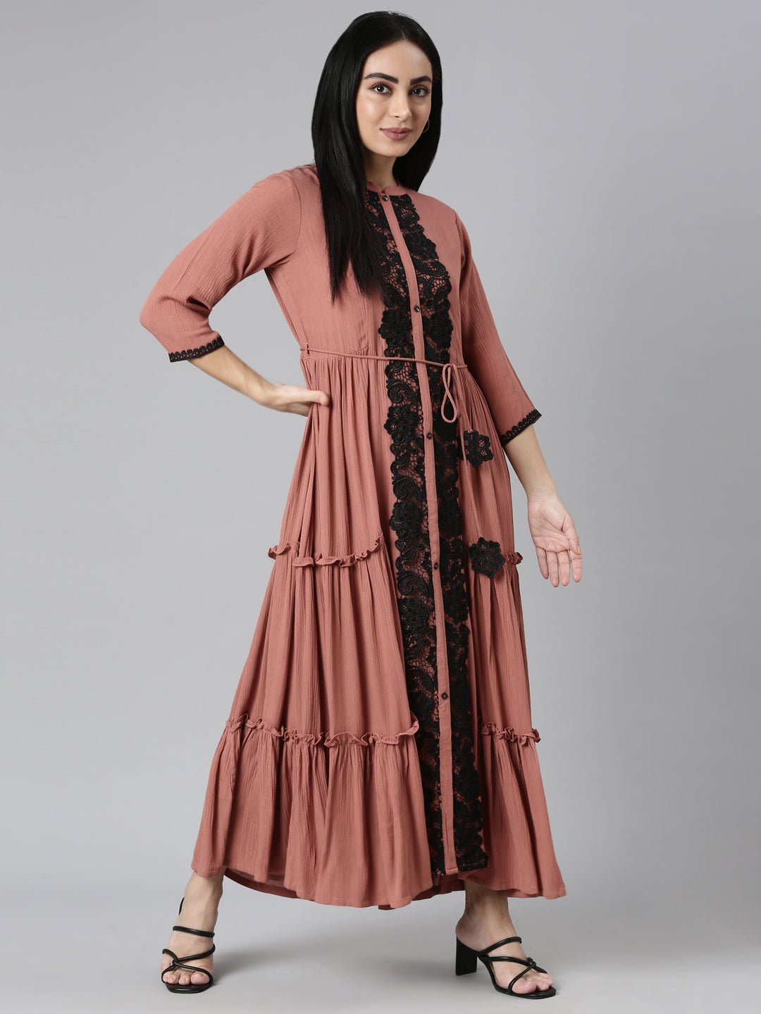 Sadguru Brown Flared Casual Solid Maxi Dresses - Effortless Everyday Chic - Image 5