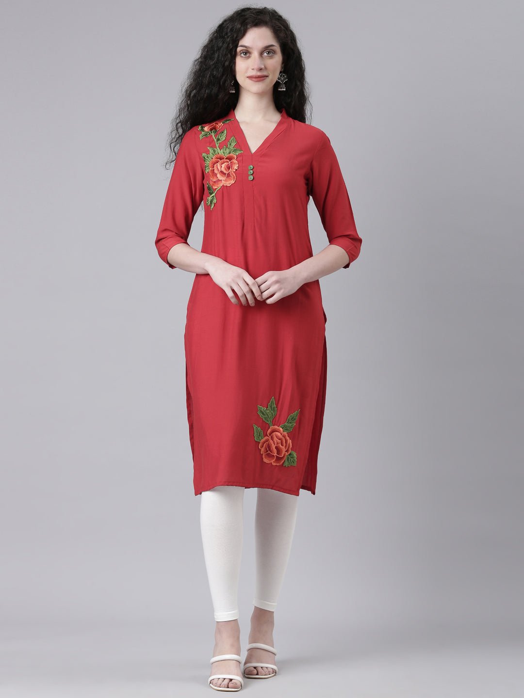 Sadguru Maroon Casual Solid Straight Kurta