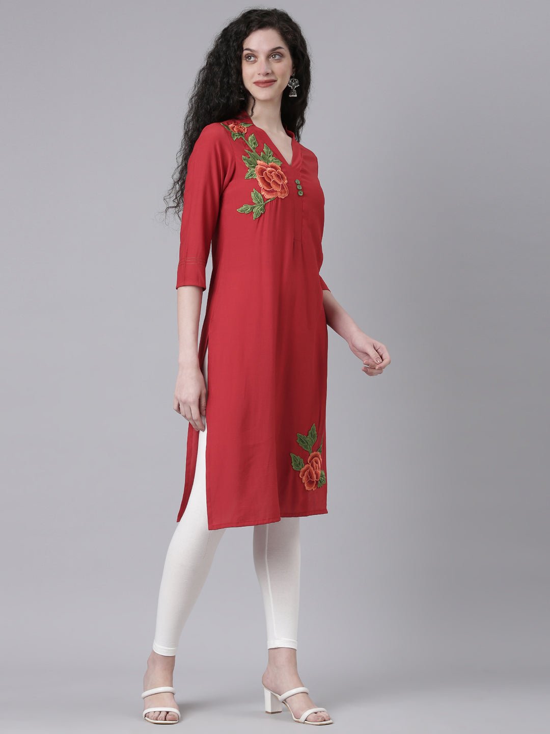 Sadguru Maroon Casual Solid Straight Kurta - Image 2