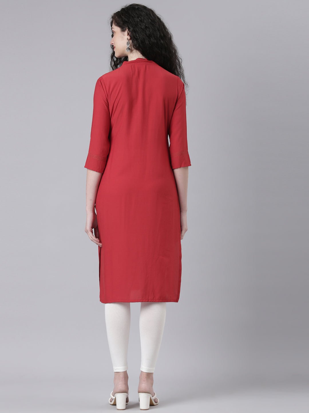 Sadguru Maroon Casual Solid Straight Kurta - Image 3