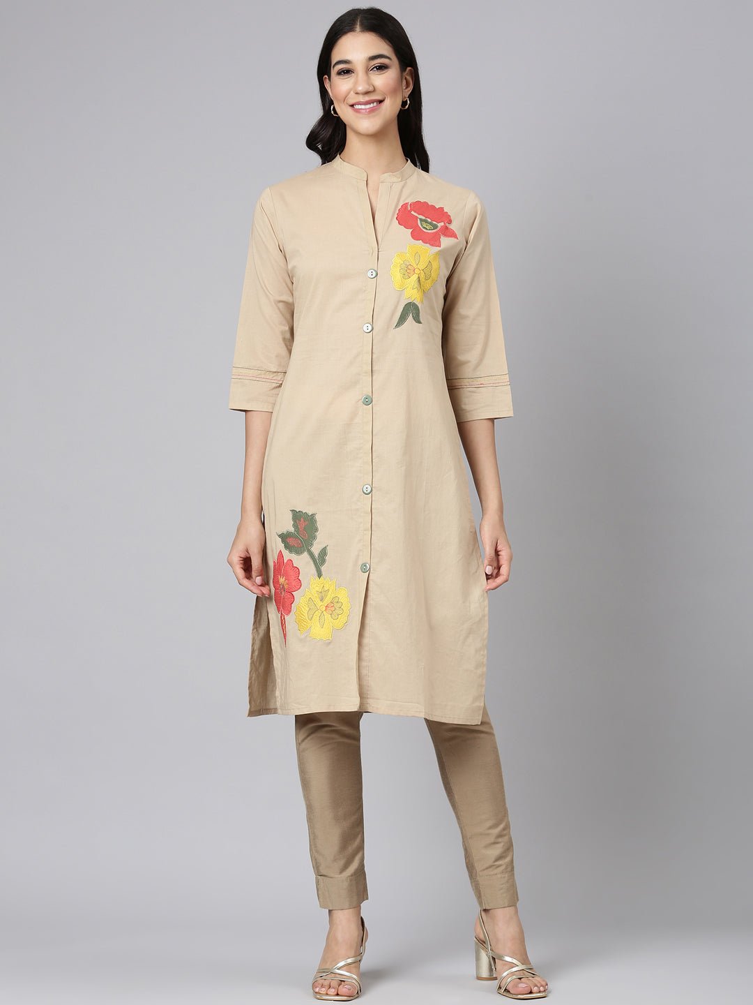 Sadguru Beige Casual Solid Straight Kurta - Image 2