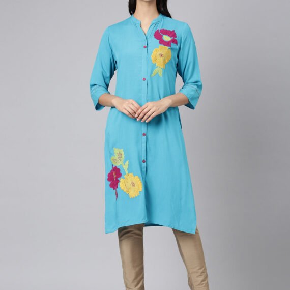 Sadguru Blue Casual Solid Straight Kurta