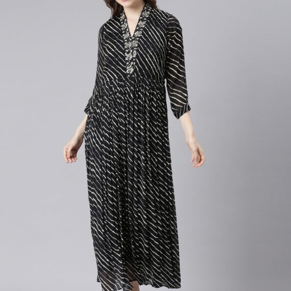 Sadguru Black Cotton Maxi Dresses with Ethnic Motifs - Straight-Cut Casual Wear