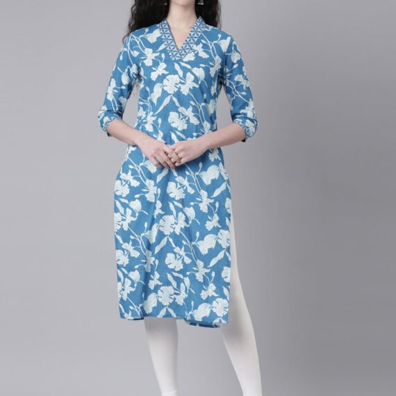 Sadguru Blue Casual Floral Straight Kurta