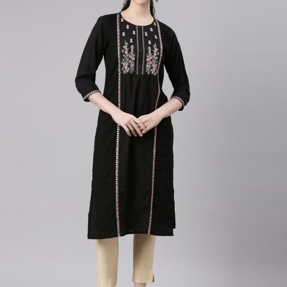 Sadguru Black Straight Casual Embellished Kurta