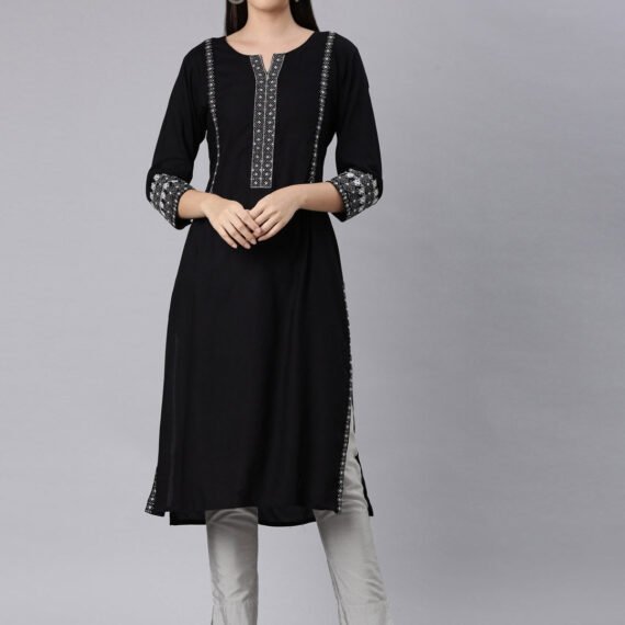 Sadguru Black Straight Casual Solid Straight Kurta